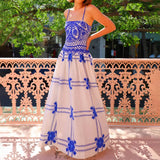 Stylish Vintage Print Long Swing Halter Dress