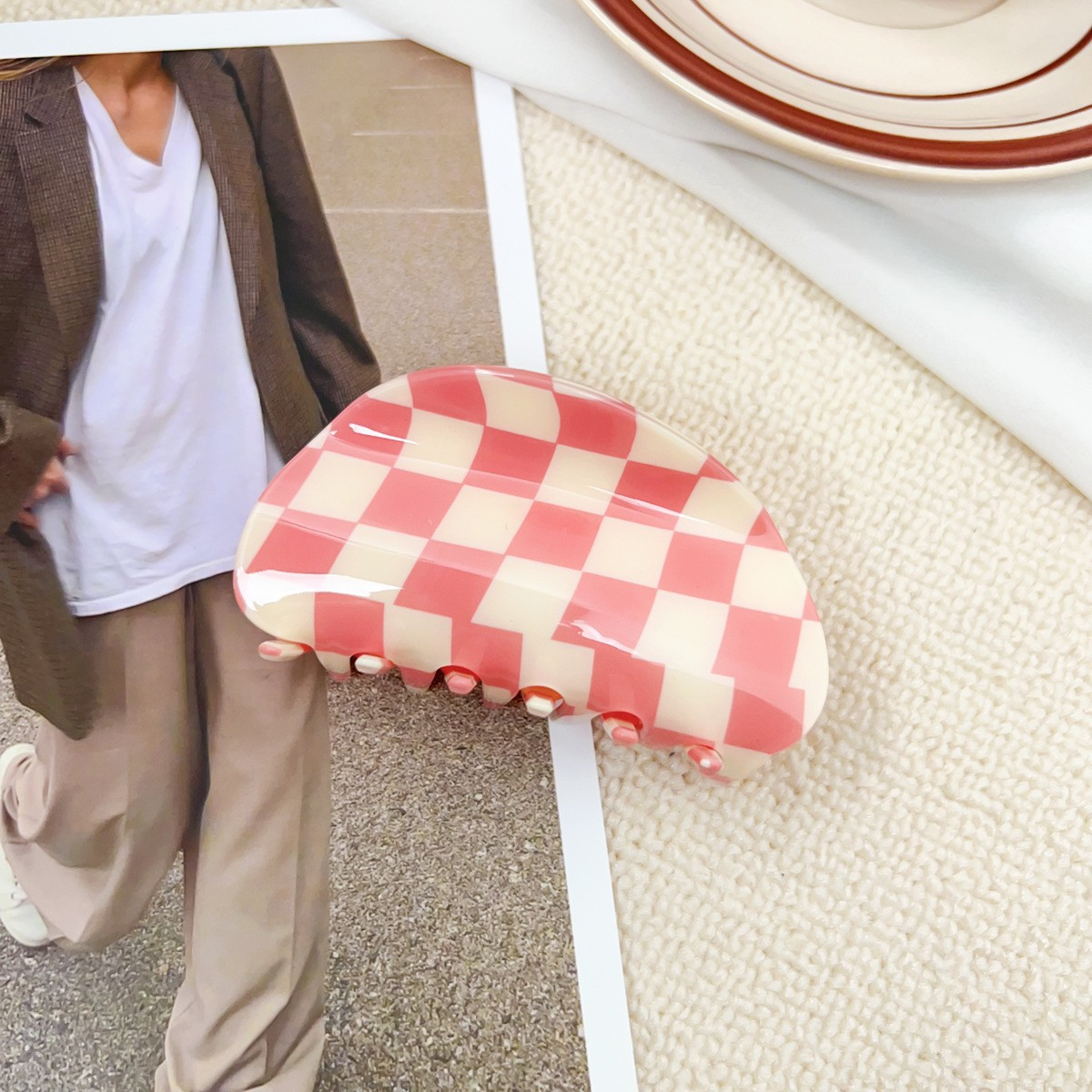 Checkerboard Hair Claw ? Candy Color Acetate Look_Cwmm10084