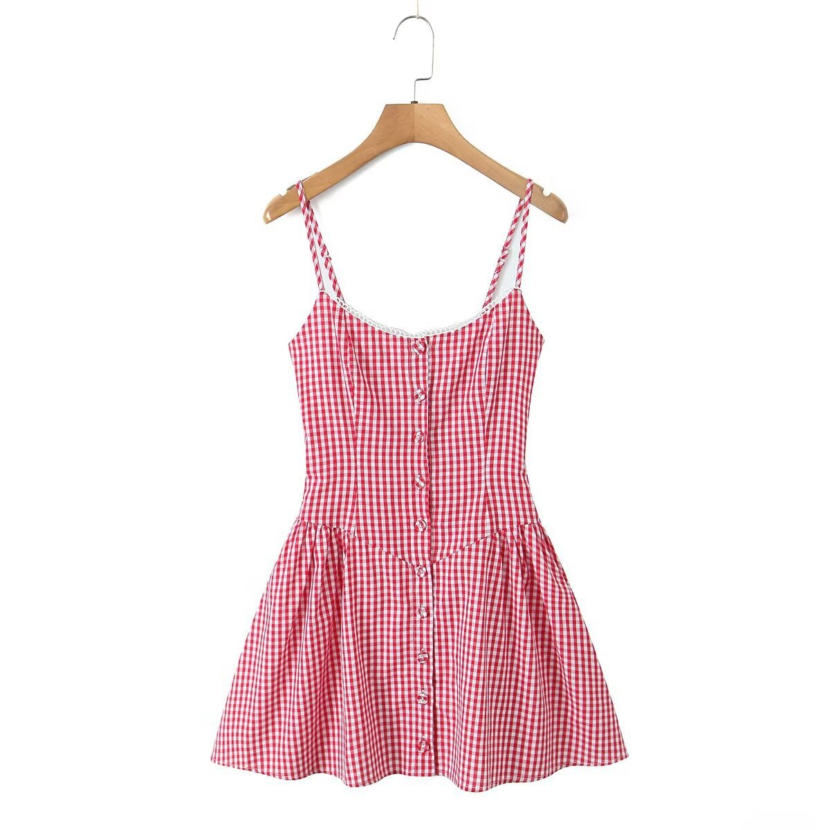 PLAID BUTTON FRONT CAMI DRESS FRENCH STYLE_CWDMD5798
