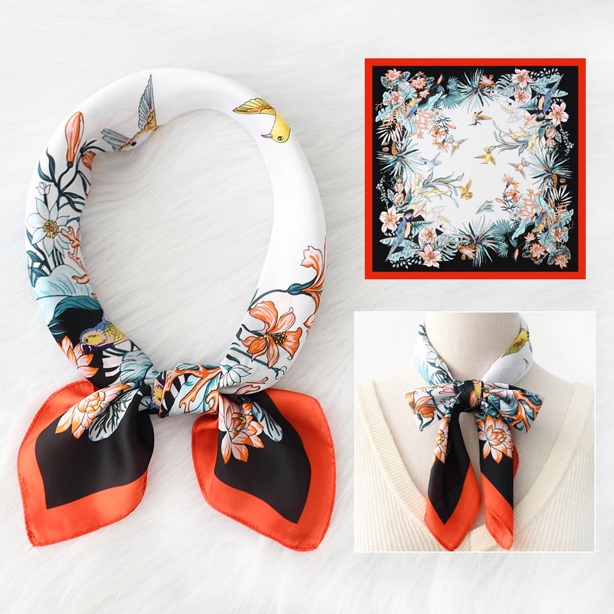 LUXURY STYLE FLORAL SATIN SQUARE SCARF FOR SUMMER_CWASC1162