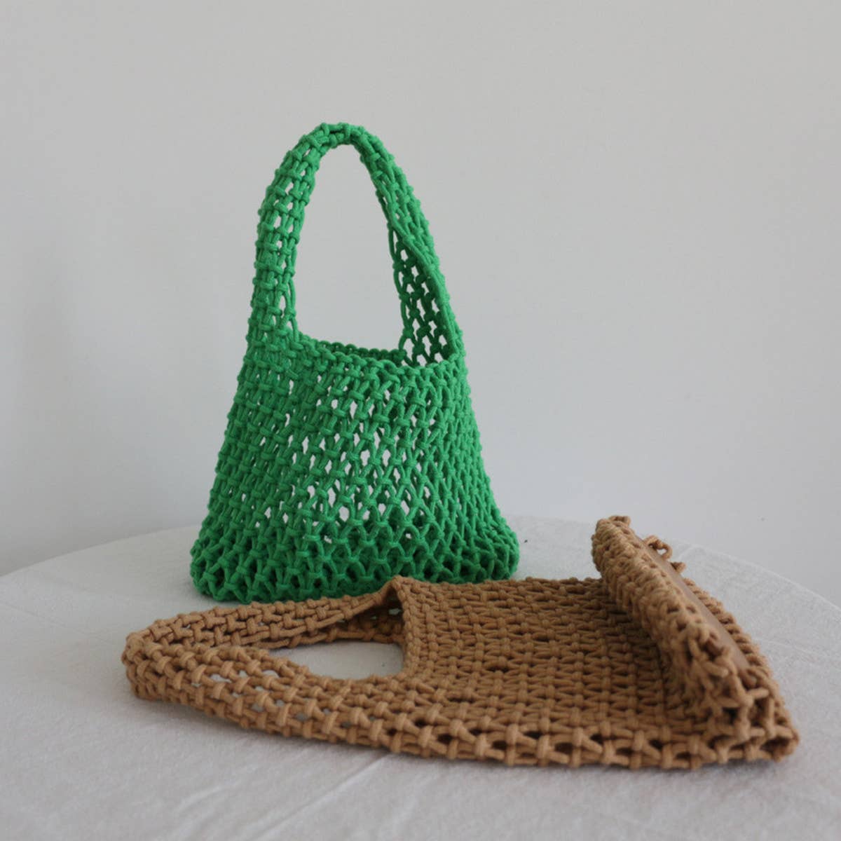 SMALL COTTON ROPE SOLID BEACH BAGS TOTES WITH MESH_CWAB1989