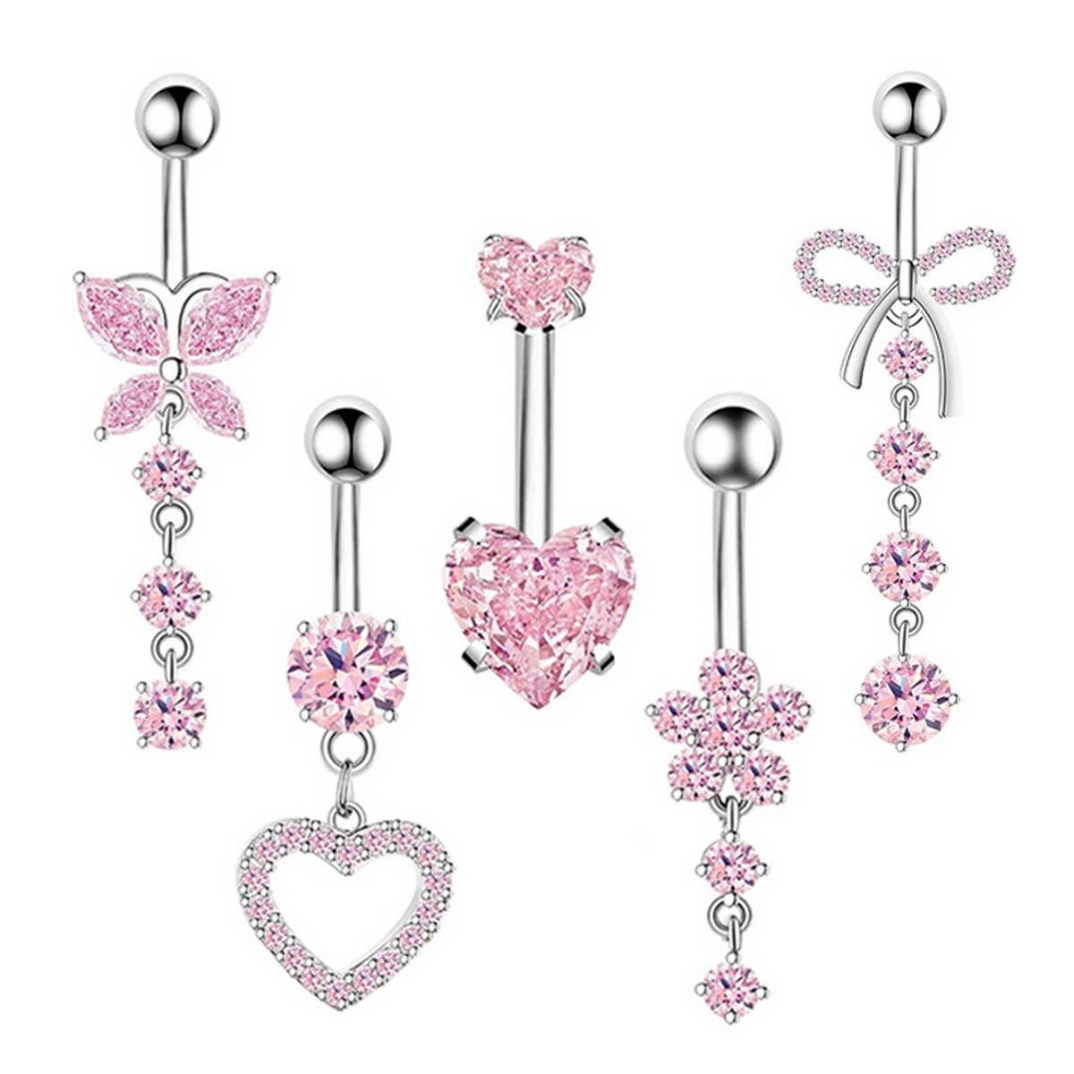 Zircon Belly Ring Set Steel & Copper Piercings_Cwmm9176