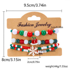 Cwaje2509_Christmas Snowflake Bell Elastic Beaded Bracelet