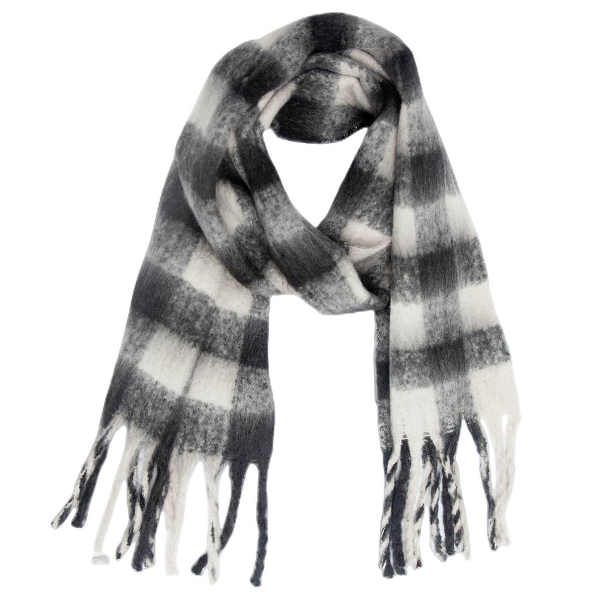 CHUNKY PLAID MOHAIR LOOK SCARF WITH FRINGES_CWASC0119