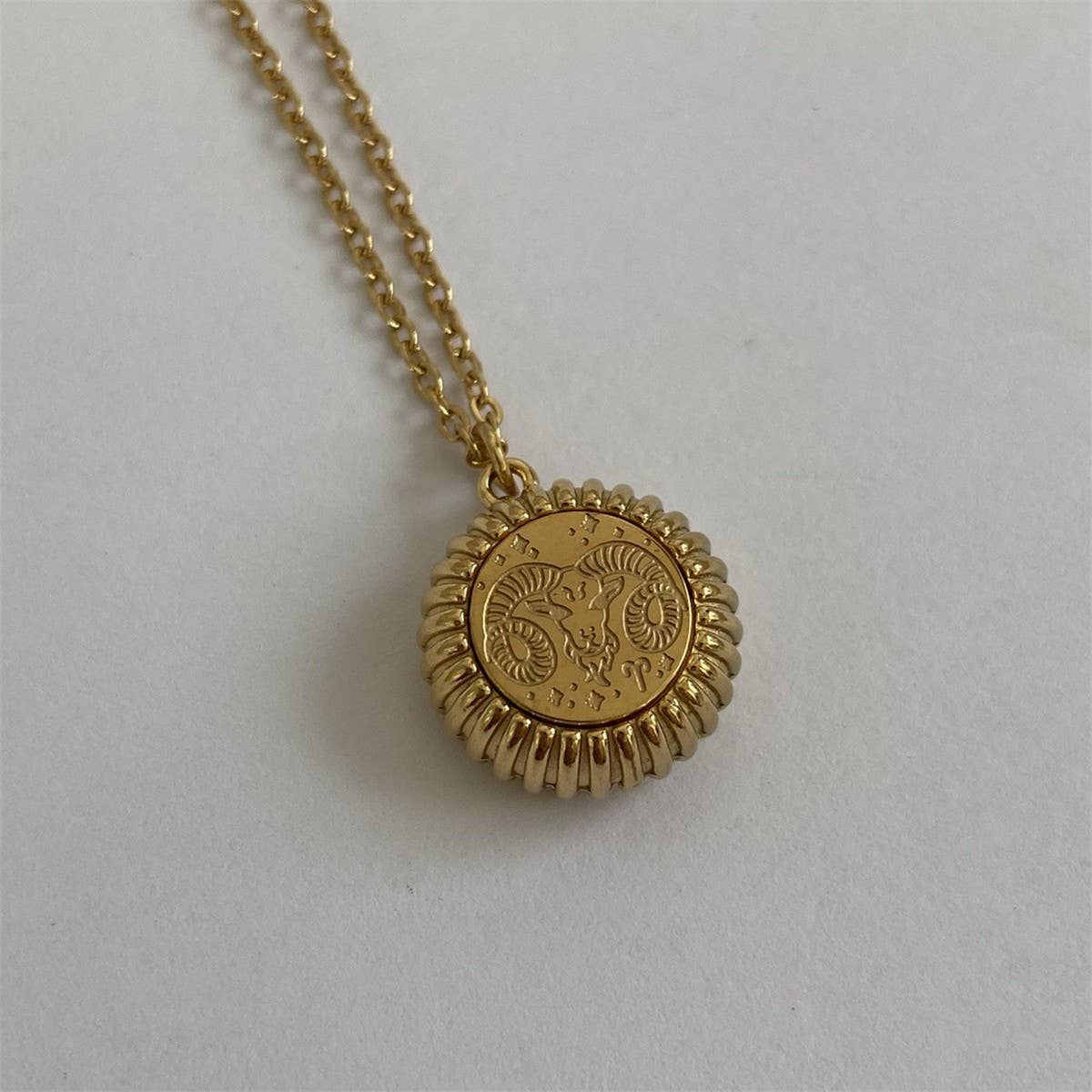 12 ZODIAC SIGNS ROUND PENDANT NECKLACE_CWMM5539
