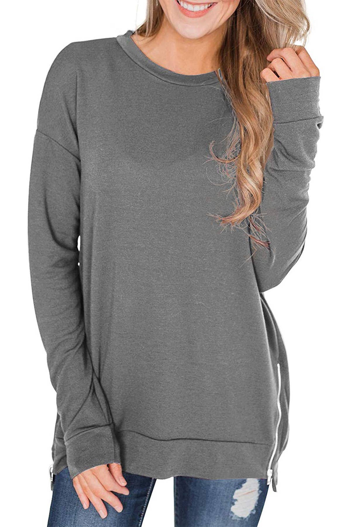 Solid Color Hoodie Crew Neck And Long Sleeves