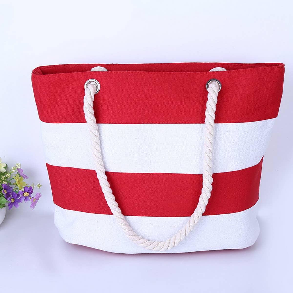 JINGPAI ROPE STRIPED PATCHWORK CANVAS BAG_CUAB0221