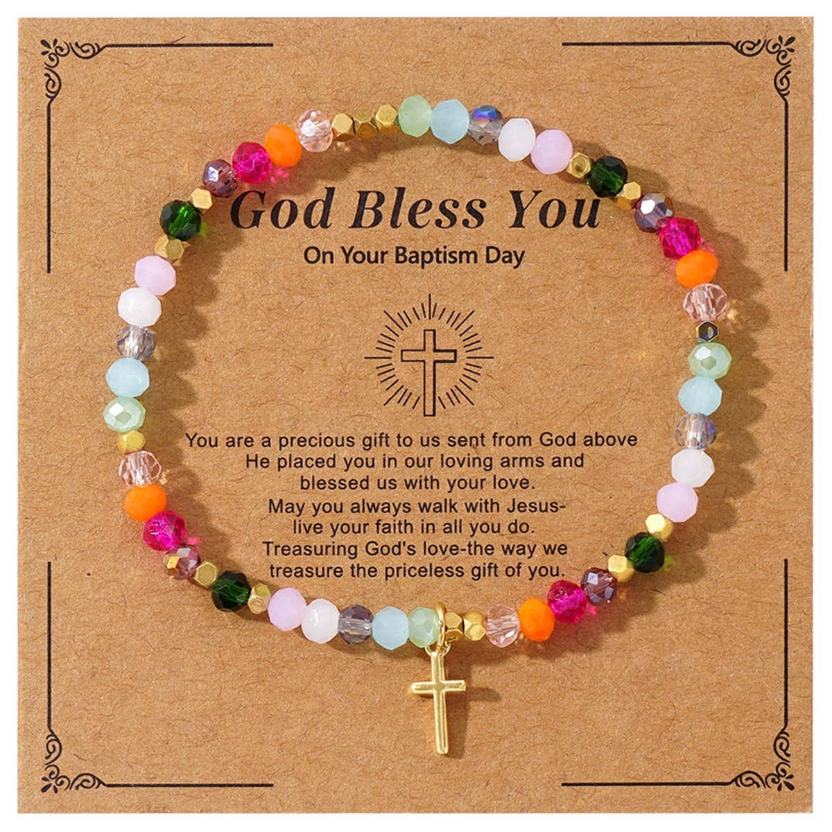 EASTER CARD CROSS BRACELET COLORFUL CRYSTALBRACELET_CWAB4631