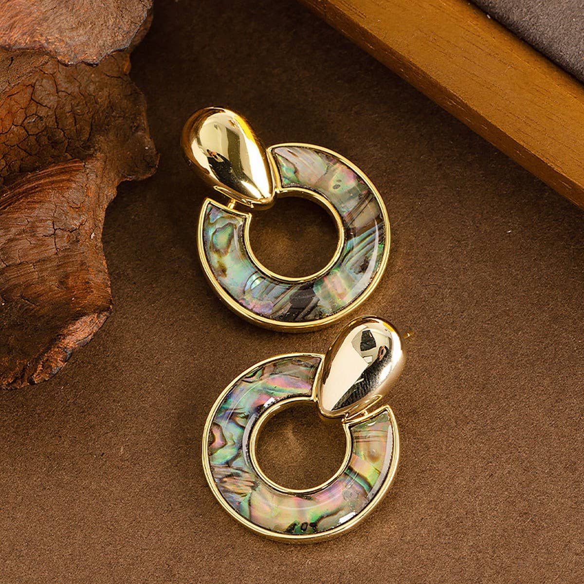INLAID NATURAL ABALONE HOOP EARRINGS_CWMM4339