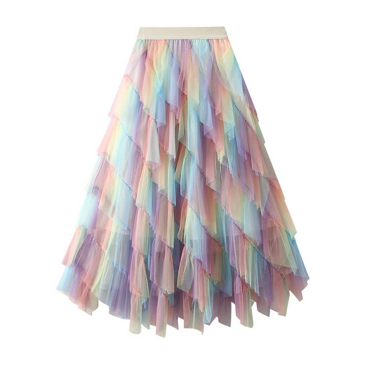 OMBRE GREEN RUFFLE TULLE TIERED FLARE SKIRT_CWBMS0404