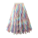OMBRE GREEN RUFFLE TULLE TIERED FLARE SKIRT_CWBMS0404