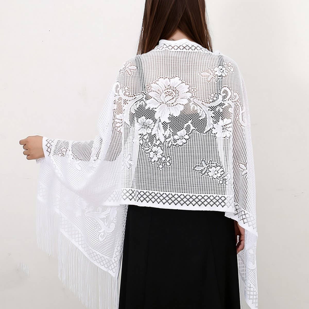 Sexy Flower Hollow Long Beard Triangle Scarf Shawl_Cwmm1999