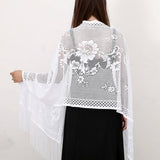 Sexy Flower Hollow Long Beard Triangle Scarf Shawl_Cwmm1999