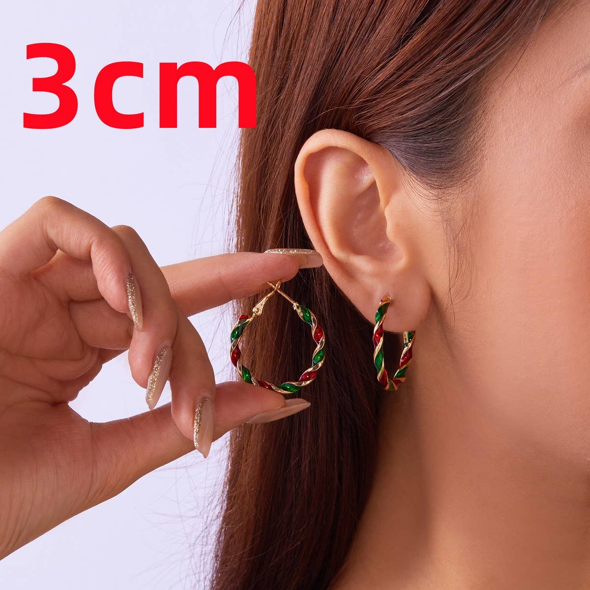 Cwaje2513_Christmas Colorful Spiral Geometric Hoop Earrings