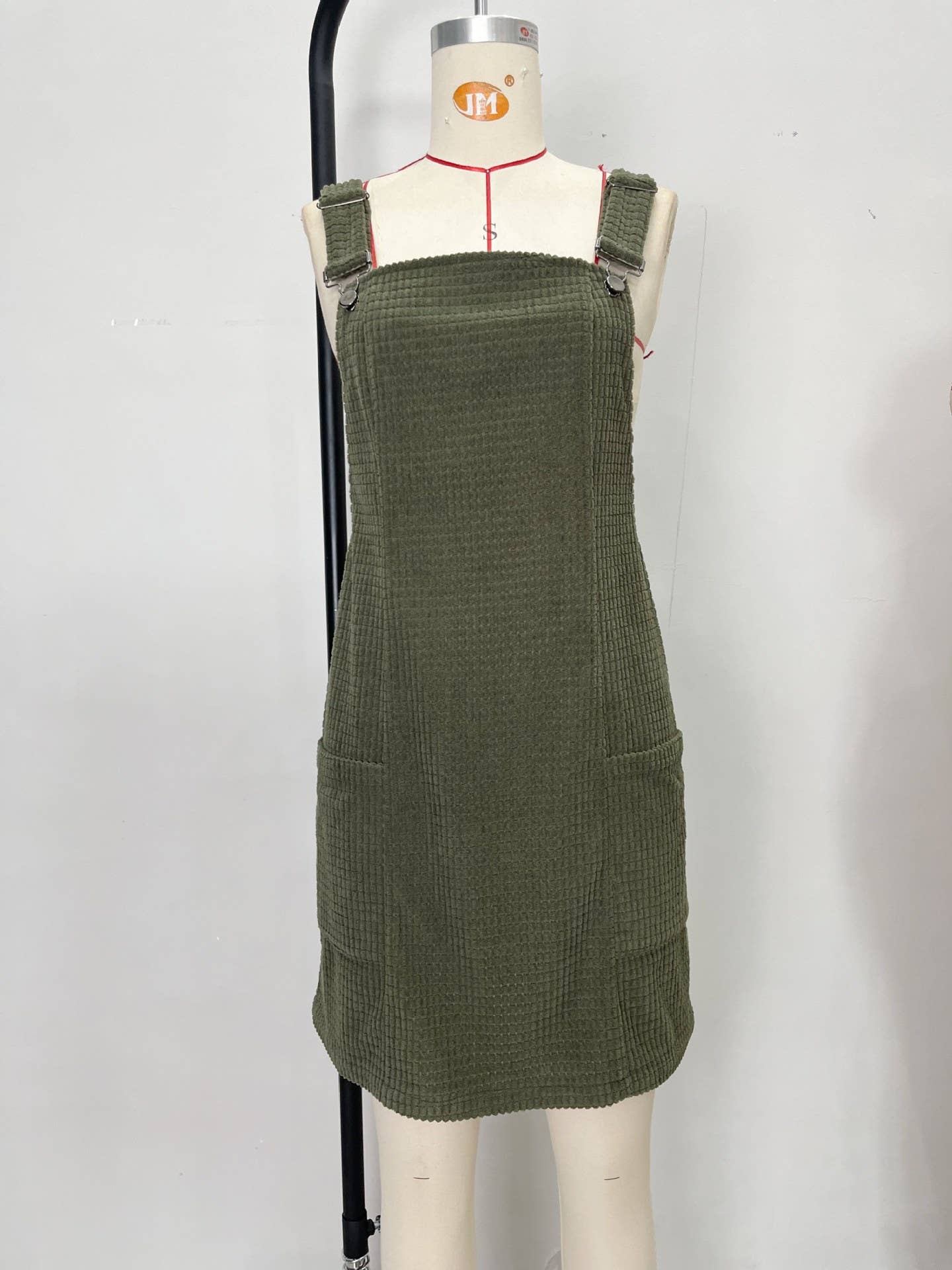 Textured Fabric Adjustable Strap Pocket Dress