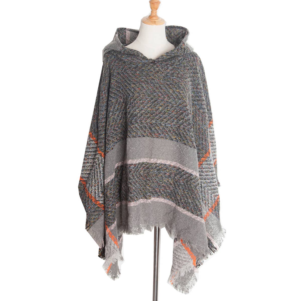 Women Herringbone Pattern Hooded Shawl_Cwasc1202