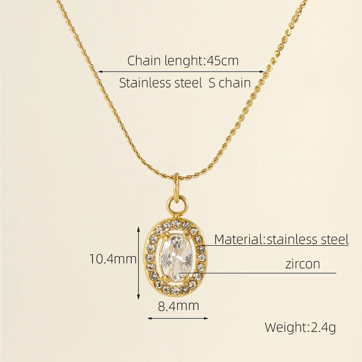STAINLESS STEEL ZIRCON HEART PENDANT NECKLACE_CWAJE0682