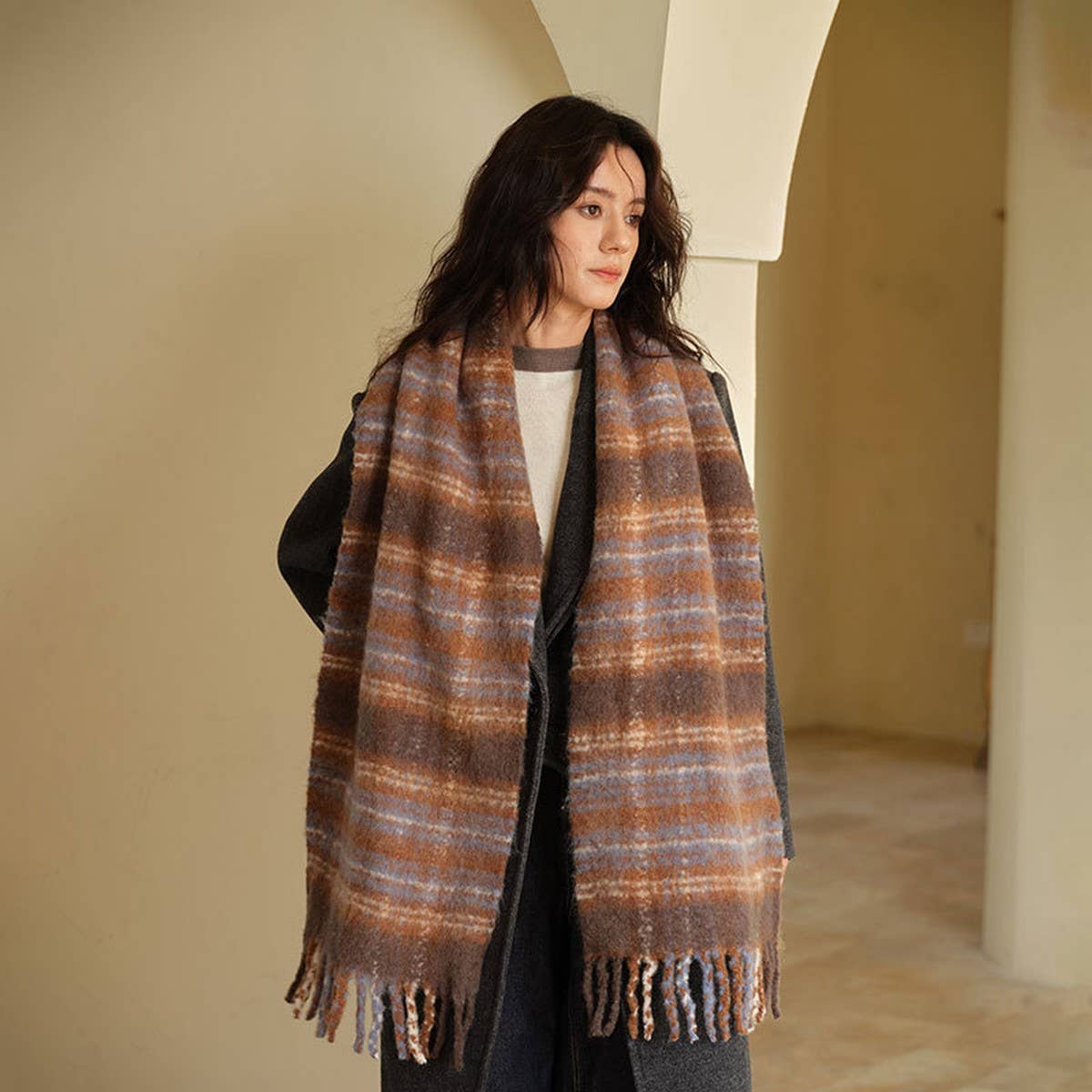 HIGH QUALITY WOOL BLEND PLAID SCARF FOR WOMEN_CWASC2379