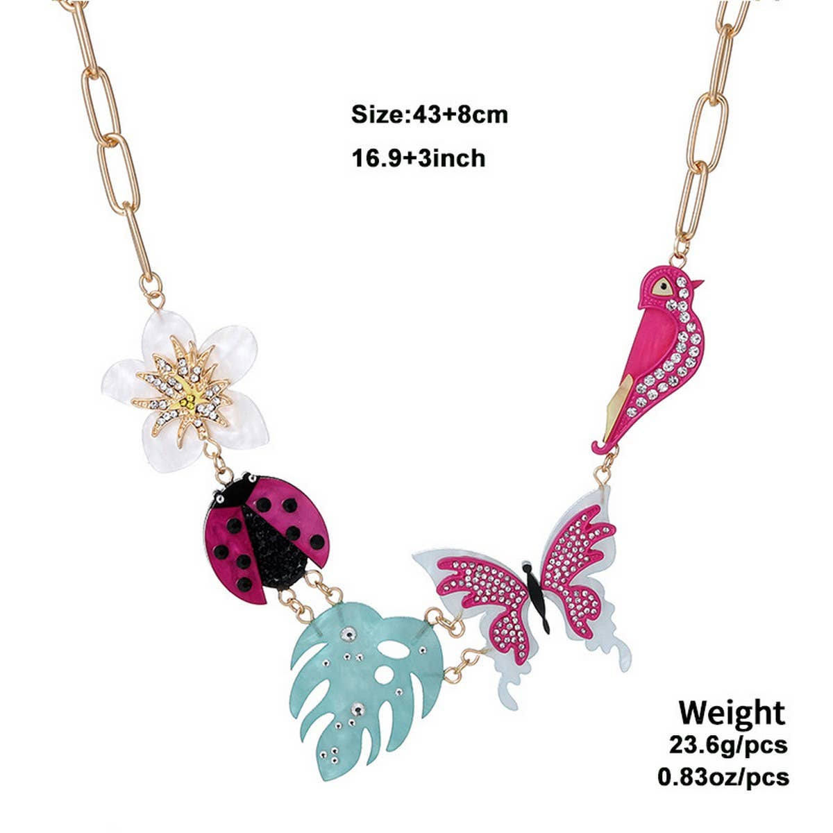 NEW ACRYLIC FLOWER BIRD ALLOY RHINESTONE NECKLACE_CWAJE2945