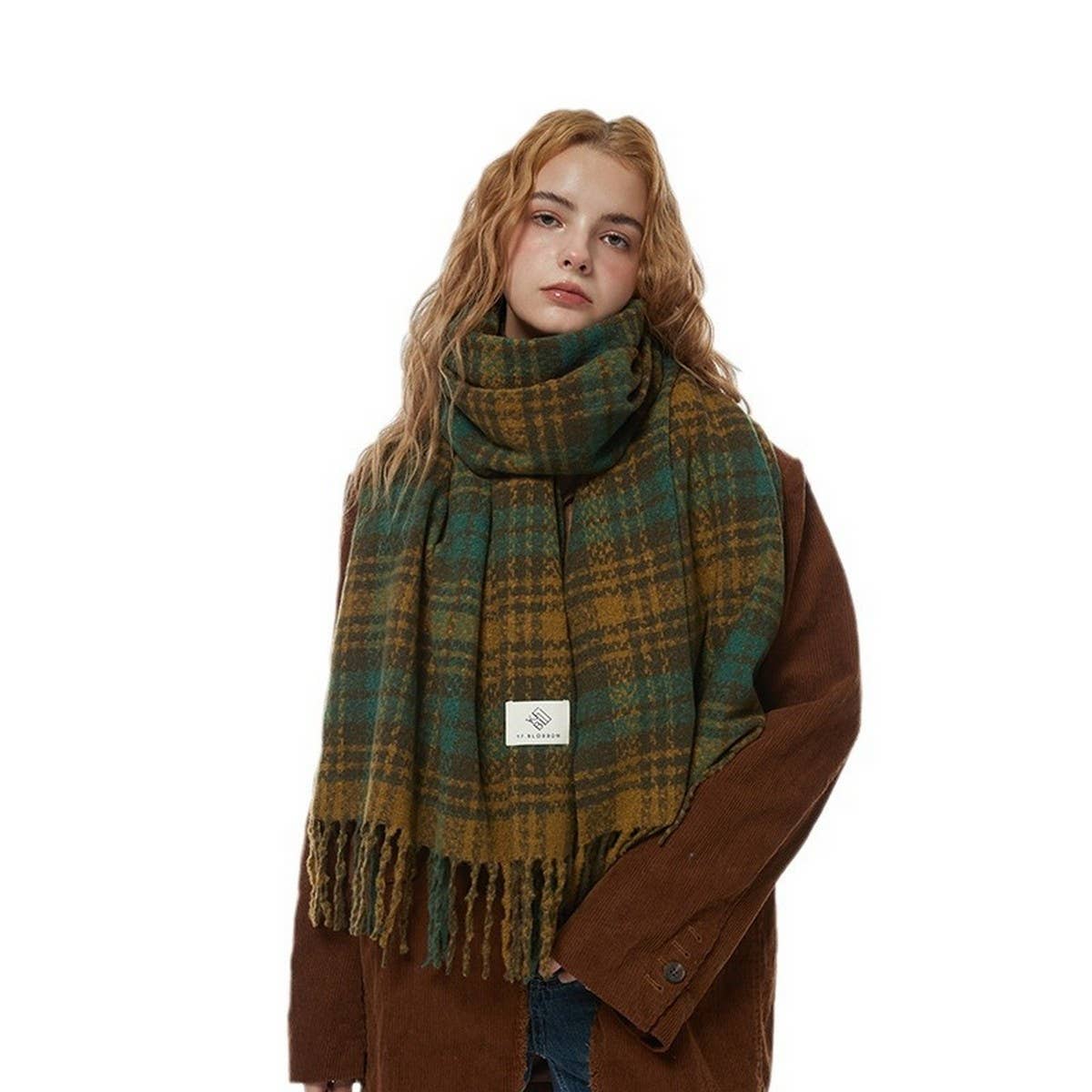 BROWN CHECK SCARF THICK DUAL USE WINTER WRAP_CWASC2299