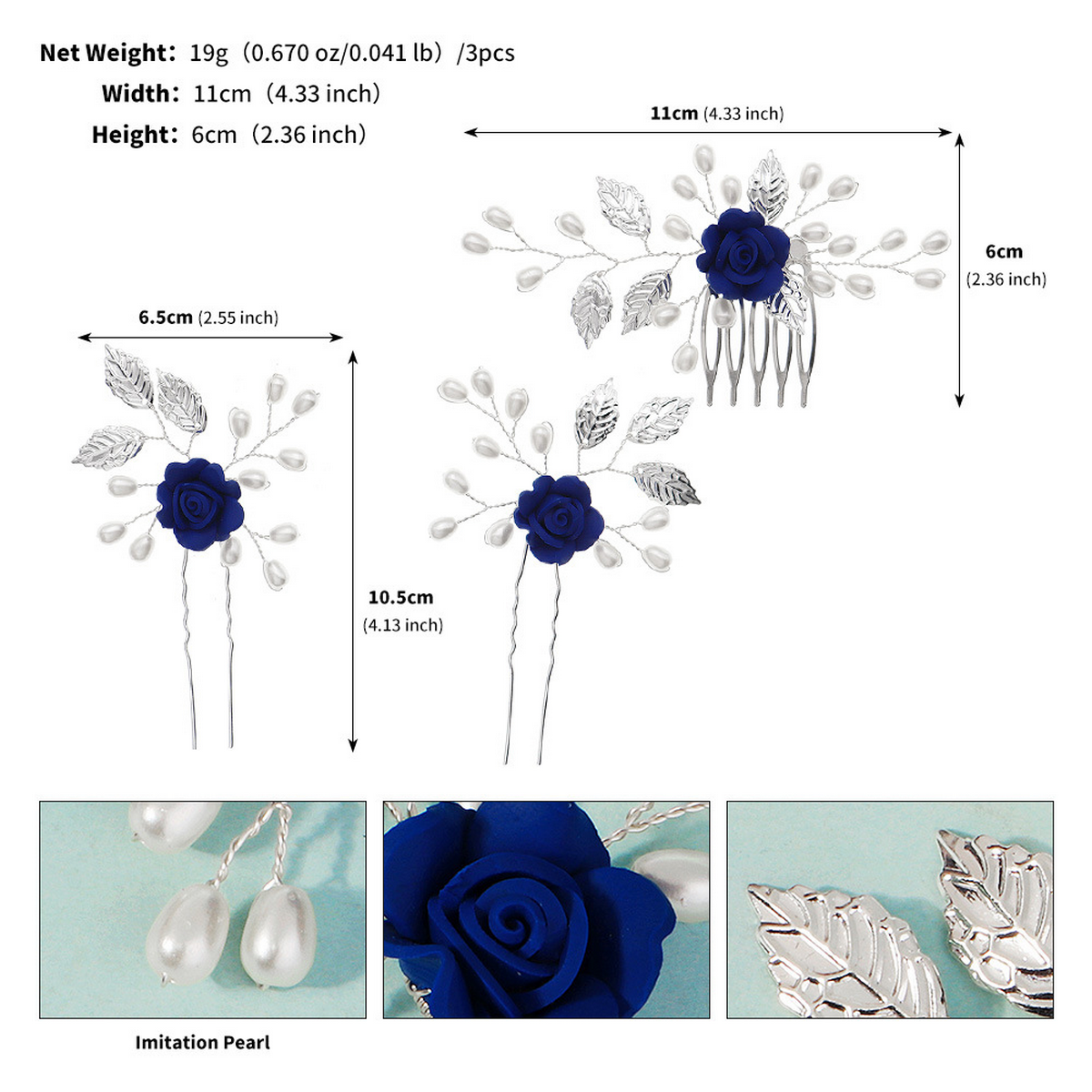 HANDMADE HAIR PIN SET VINTAGE PEARL FLOWER COMB_CWAHA2780