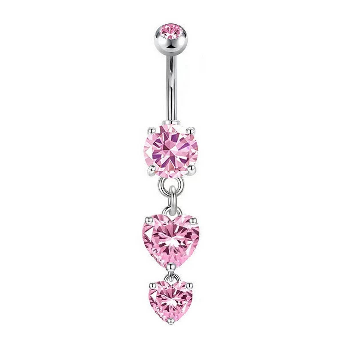 DOUBLE HEART TASSEL BELLY RING ZIRCON PIERCING_CWMM9308