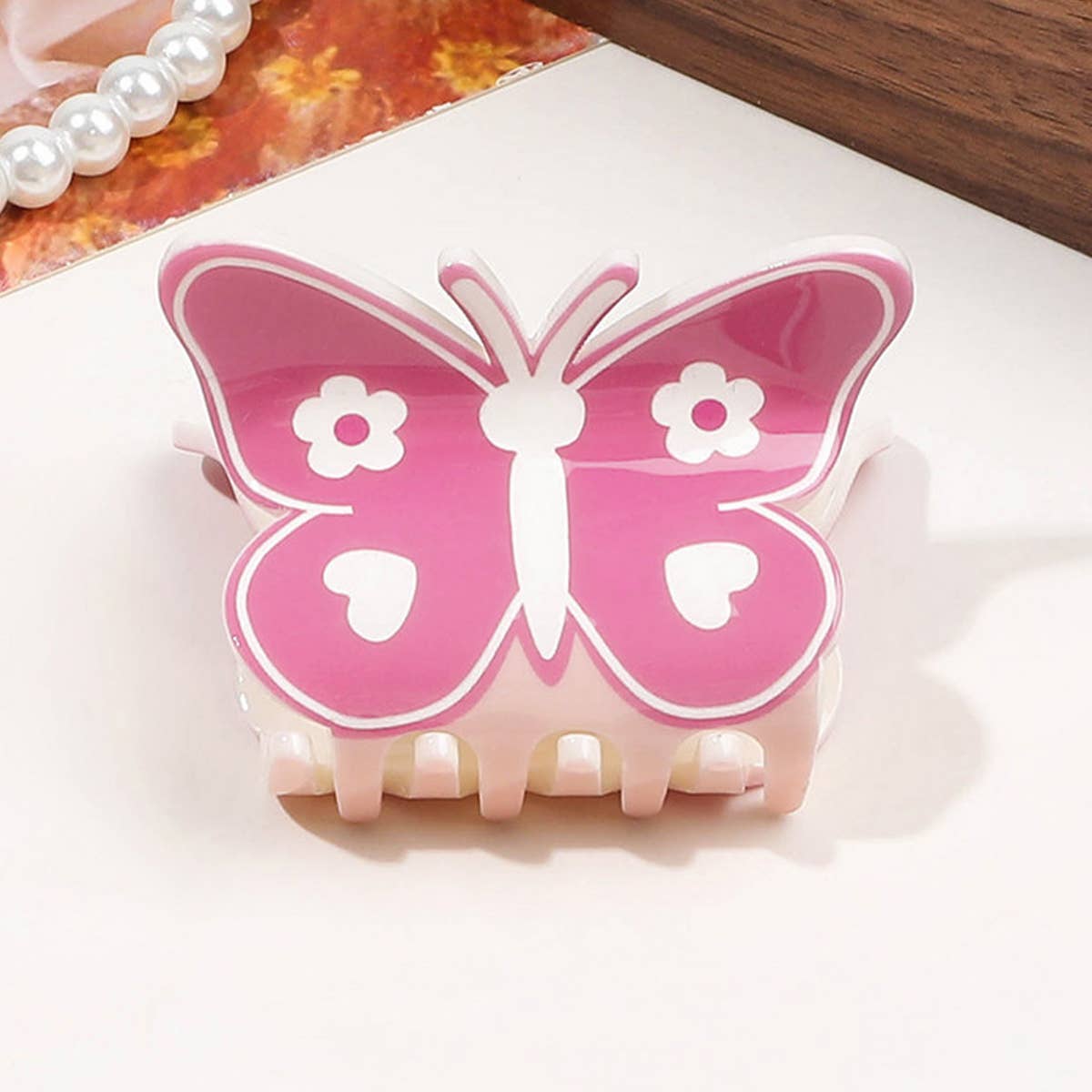 FLORAL BUTTERFLY HAIR CLAW CREAM PRINT CLIP_CWAHA2829