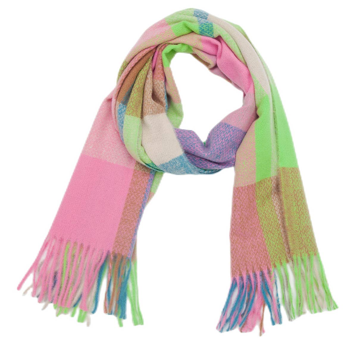 RAINBOW PLAID SCARF THICK WINTER TASSEL WRAP_CWASC0124