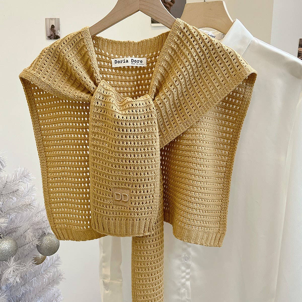 Cwasc03123_Ivory Knit Shawl Cape For Women
