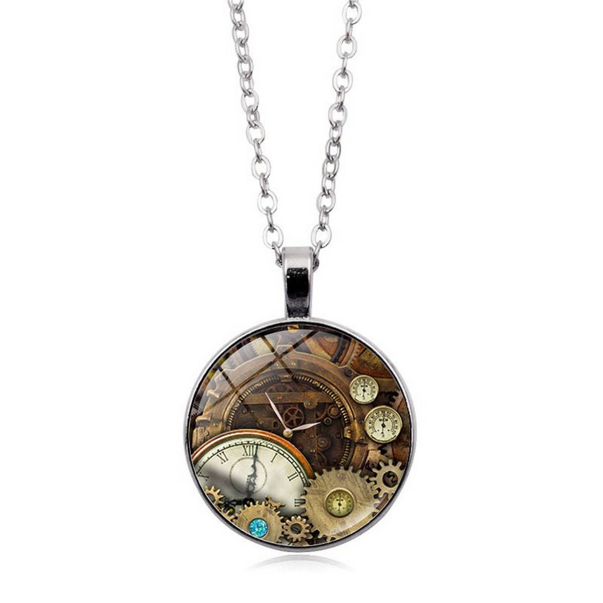 STEAMPUNK MECHANICAL TIME GEM NECKLACE JEWELRY_CWAJE0699
