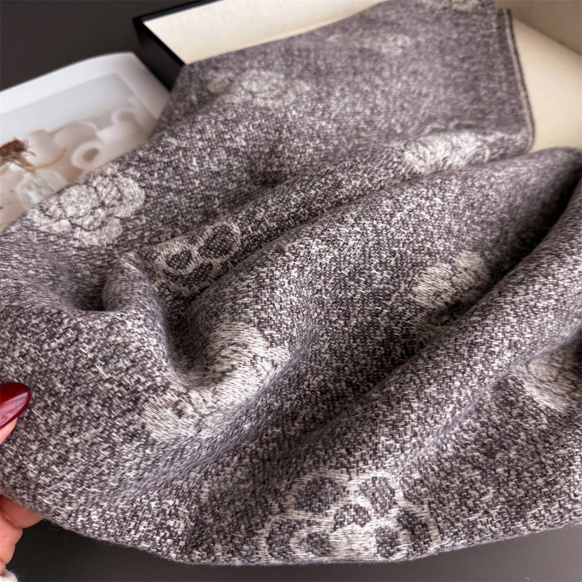 Elegant Camellia Cashmere Feel Tassel Scarf Wrap_Cwasc03244