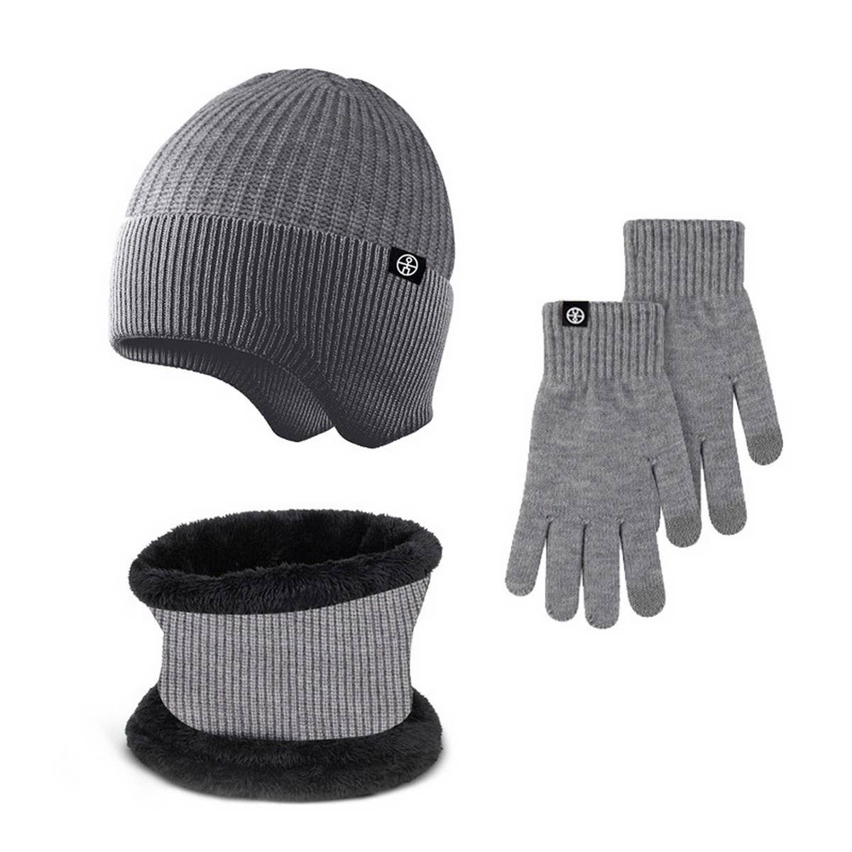 Winter Outdoor Fleece Knitted Hat Three Piece Set_Cwmm2808