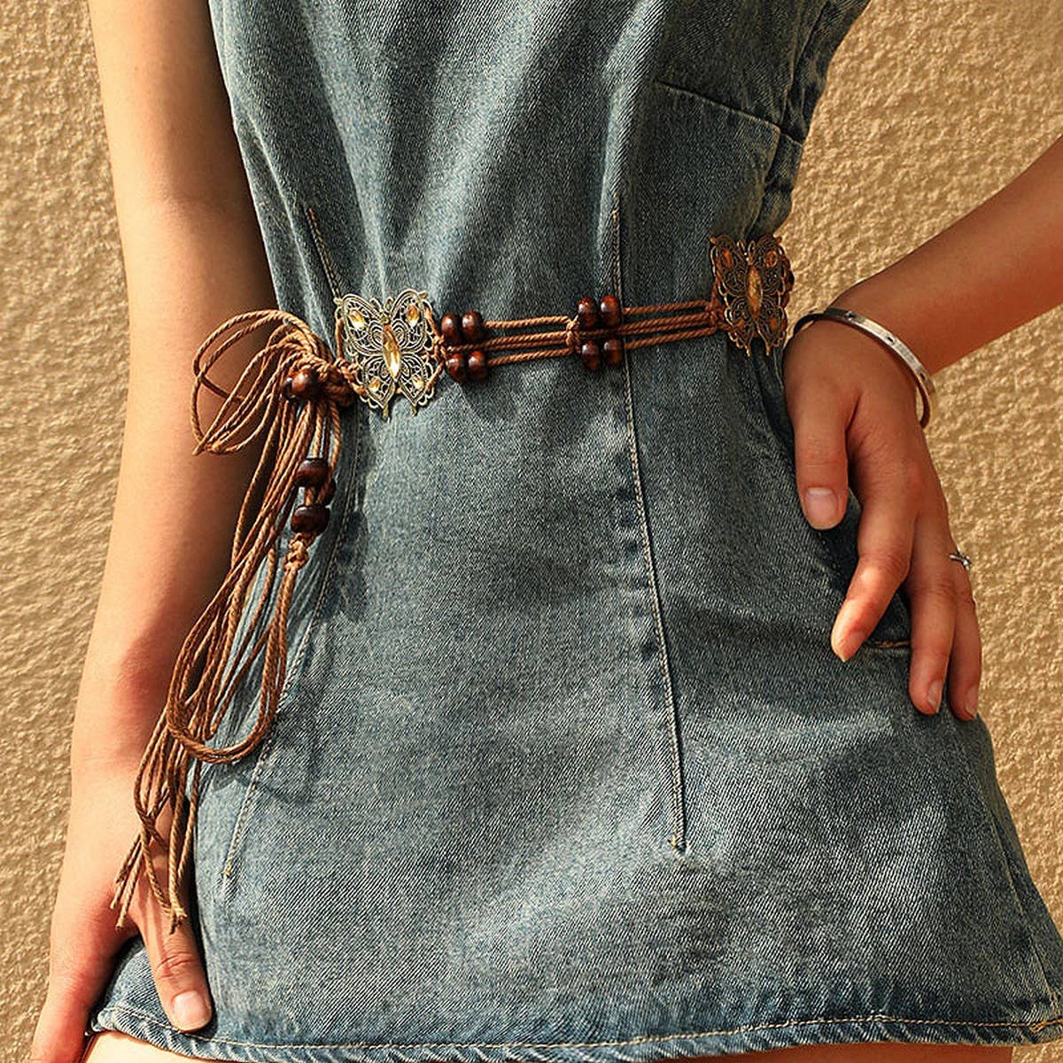 BOHO BUTTERFLY BRAIDED WAIST CHAIN FOR DRESSES＿cWAHA5672