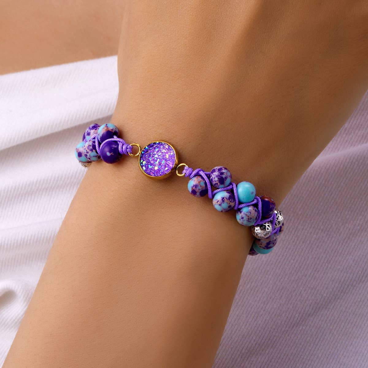 HAND WOVEN ROUND STONE BRACELET_CWAJE2425