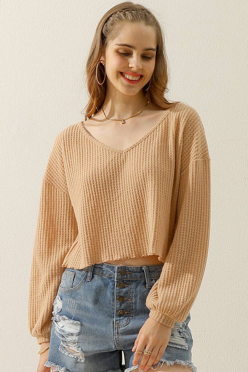 Women V Neck Loose Long Sleeve Blouse_Cwttl1430
