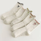 RUFFLE BOWS EMBROIDERED SOCKS FOR WOMEN_CWMS1349