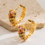 HIP HOP COLORFUL CZ HOOP EARRINGS GOLD PLATED_CWMM8515