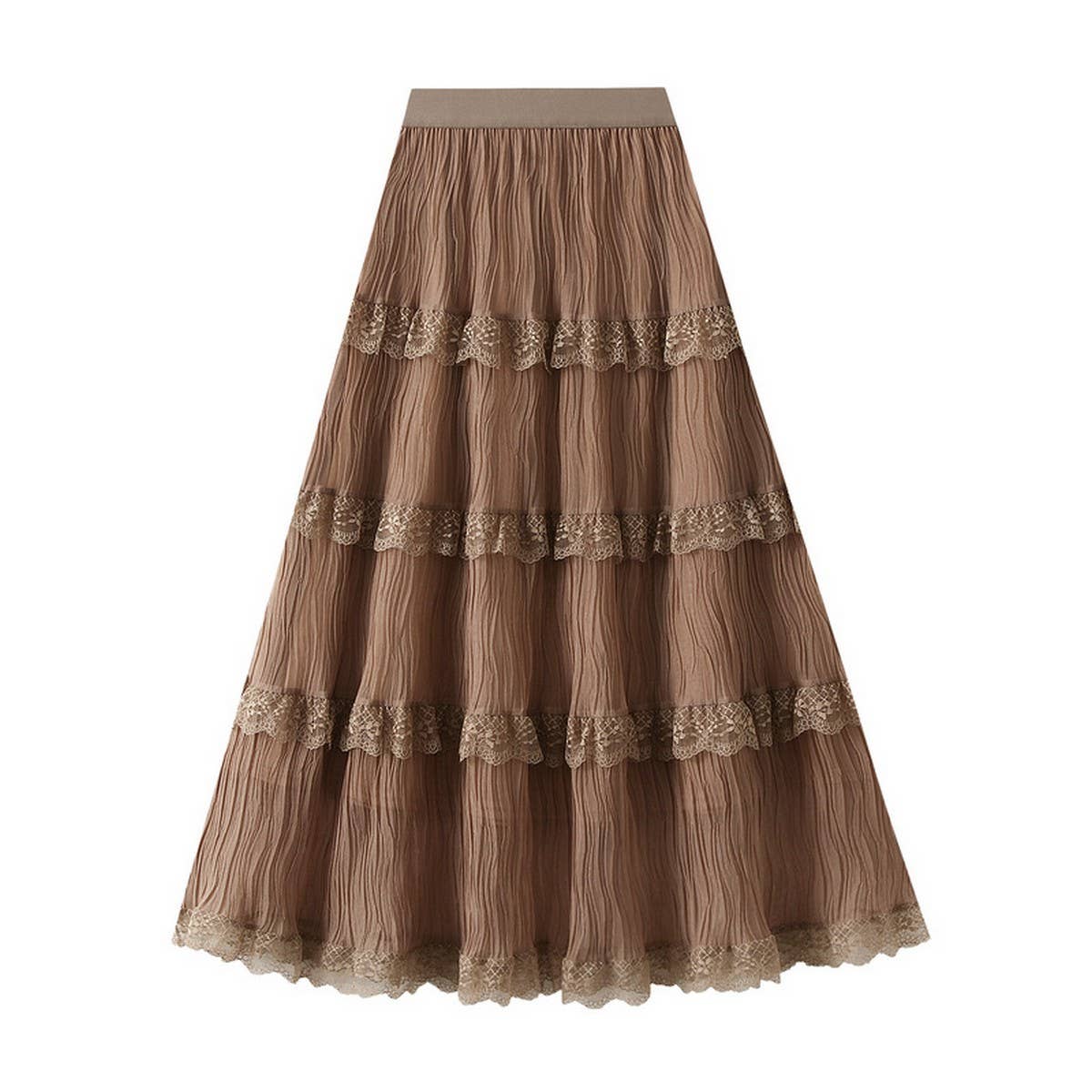 Wave Pleated Mesh Splicing Lace Skirt Cake Skirt_Cwbms0297