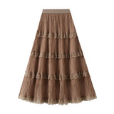 Wave Pleated Mesh Splicing Lace Skirt Cake Skirt_Cwbms0297