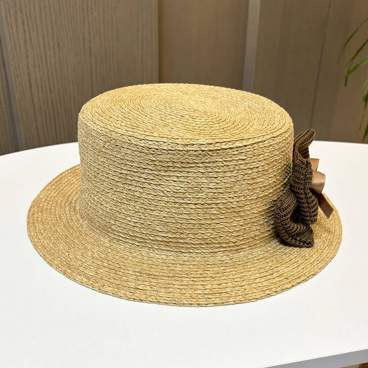 RETRO VACATION TRAVEL SUNSHADE BOW STRAW HAT_CWAH1215