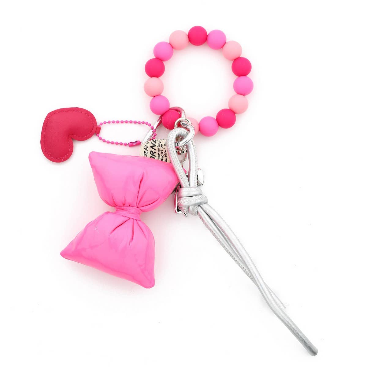 SILICONE BEAD BRACELET KEYCHAIN WITH HEART BOW_CUAB00445