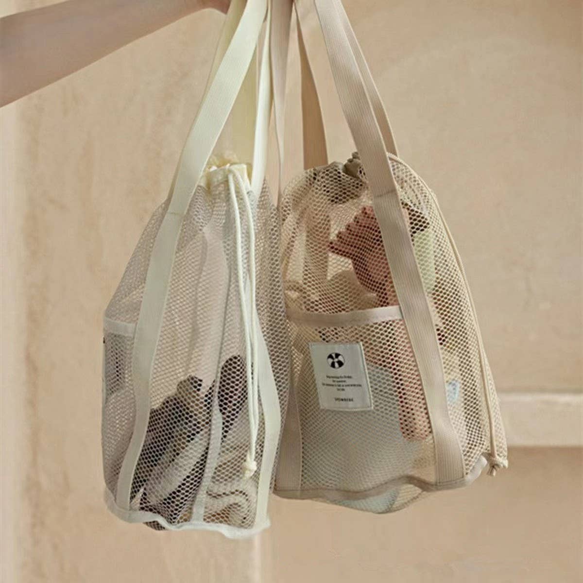 MESH BEACH BAG DRAWSTRING BREATHABLE STORAGE BAG_CWAB1917