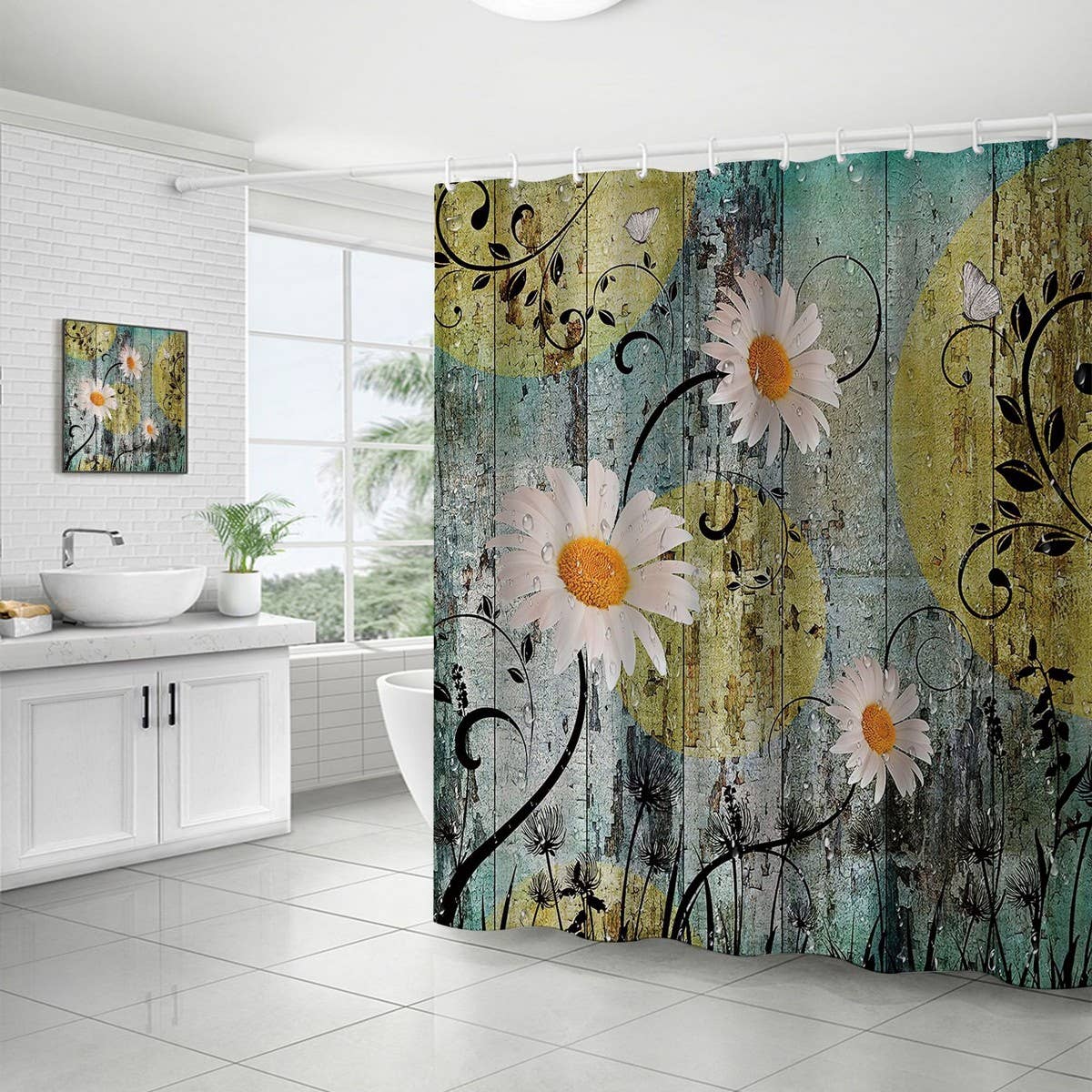 FLOWER WATERPROOF BATHROOM SHOWER CURTAIN_CWMM1798