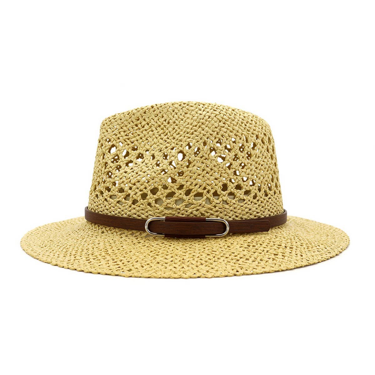 BROWN BELT VENTED SUMMER STRAW SUN HAT_CWAH062 B20315