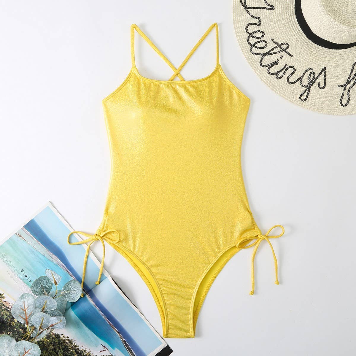 SLEEVELESS SOLID TIE ONE PIECE BIKINI SWIMSUIT_CWMW0615