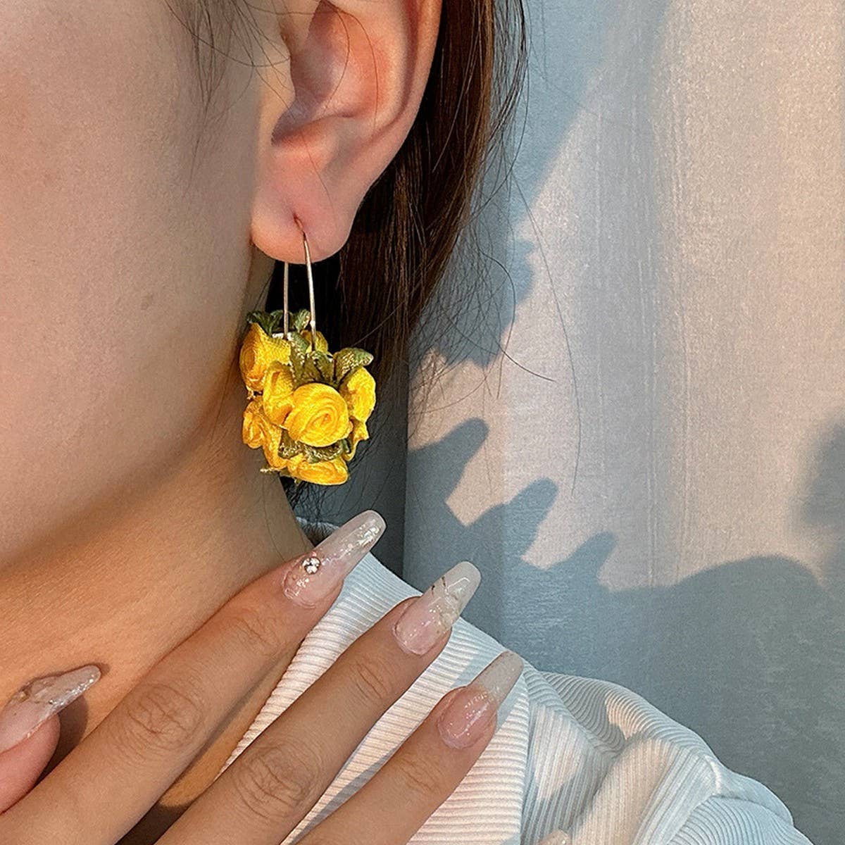 HANDMADE FABRIC ROSE V SHAPE EAR CUFFS_CWMM6273