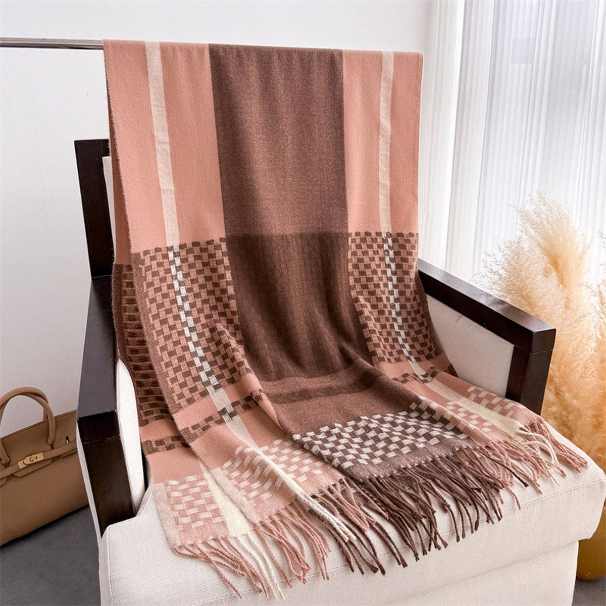 Ven Plaid Fringe Scar Warm Winter Shawl Wrap_Cwasc2779