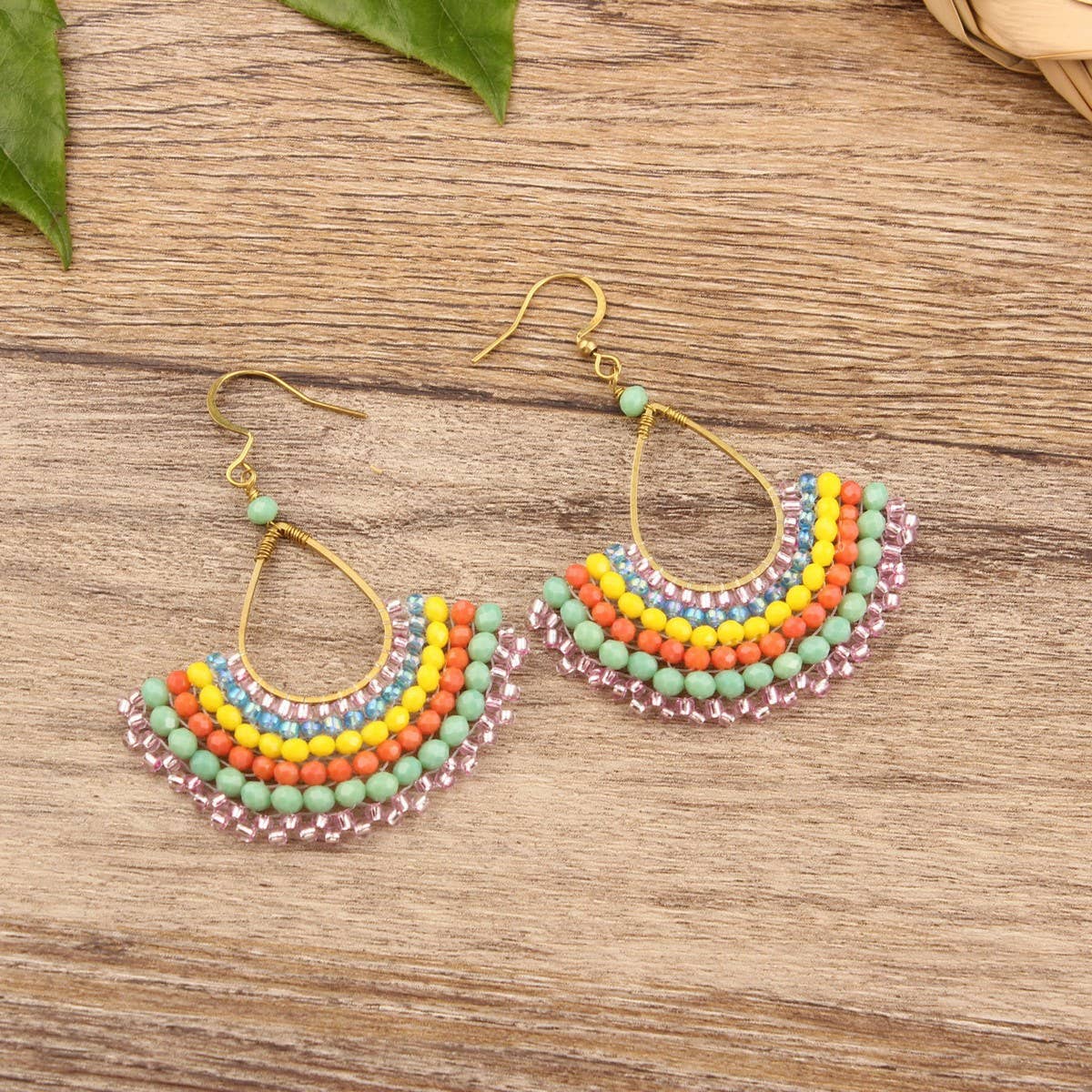 FASHIONABLE HAND WOVEN GREEN FAN EARRINGS_CWAJE4004
