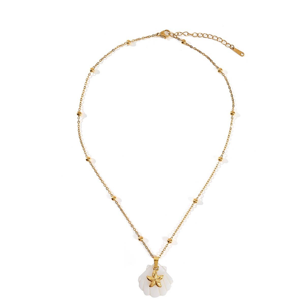 SUMMER BEACH STEEL SHELL STARFISH NECKLACE_CWMM8862