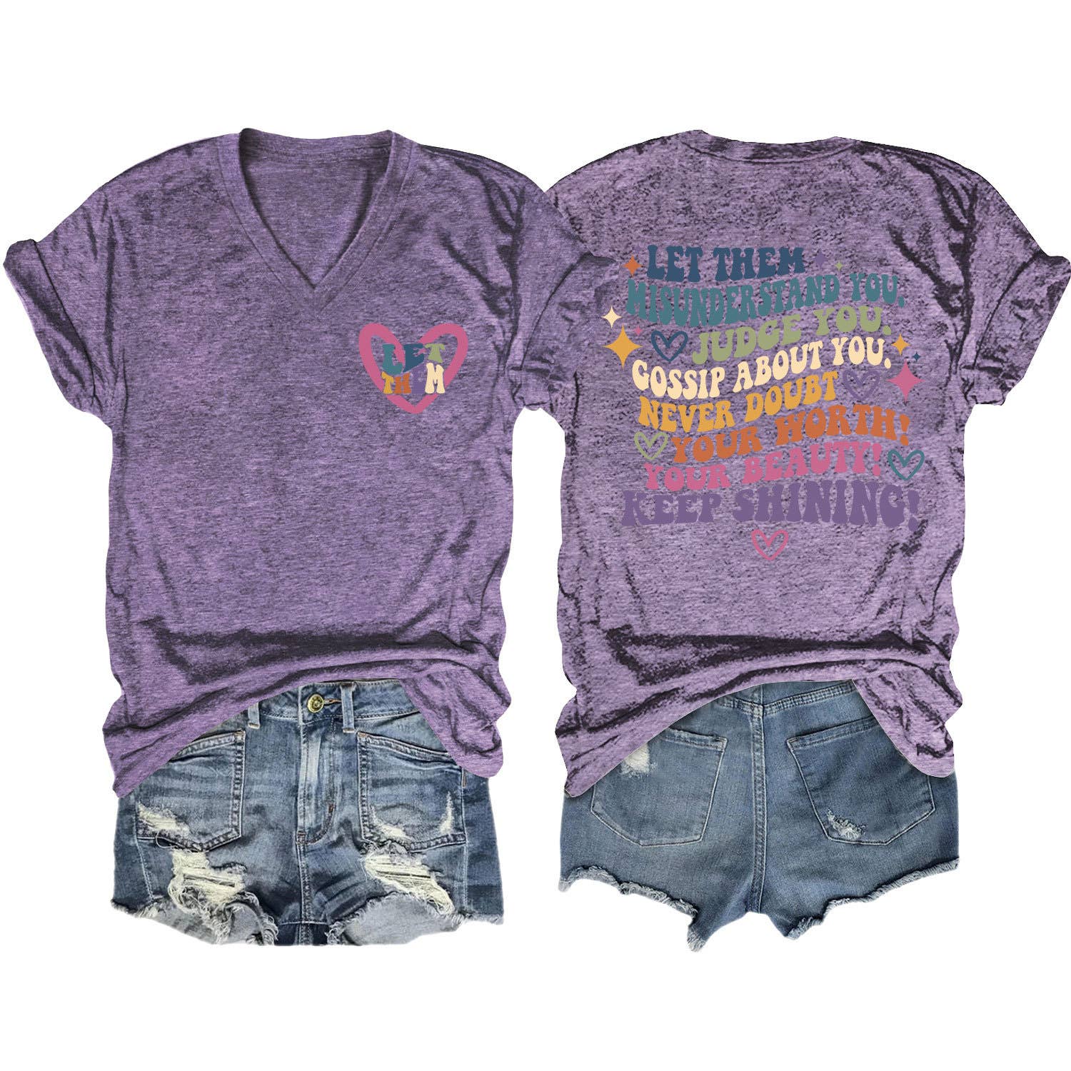 V-Neck And Fun Letters Elegant Womens T-Shirt